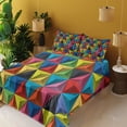 thumbnail image 2 of Ambesonne Colorful Fitted & Top Sheet Set with Shams, Pyramid Forms Modern, Multicolor, 2 of 5