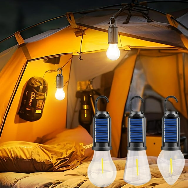 Lámpara de camping LED vintage - Luz ambiental portátil recargable tipo C para exteriores con batería de 400mAh, duración de 10 horas, resistencia al agua IPX4, 4 niveles de brillo, blanco cálido