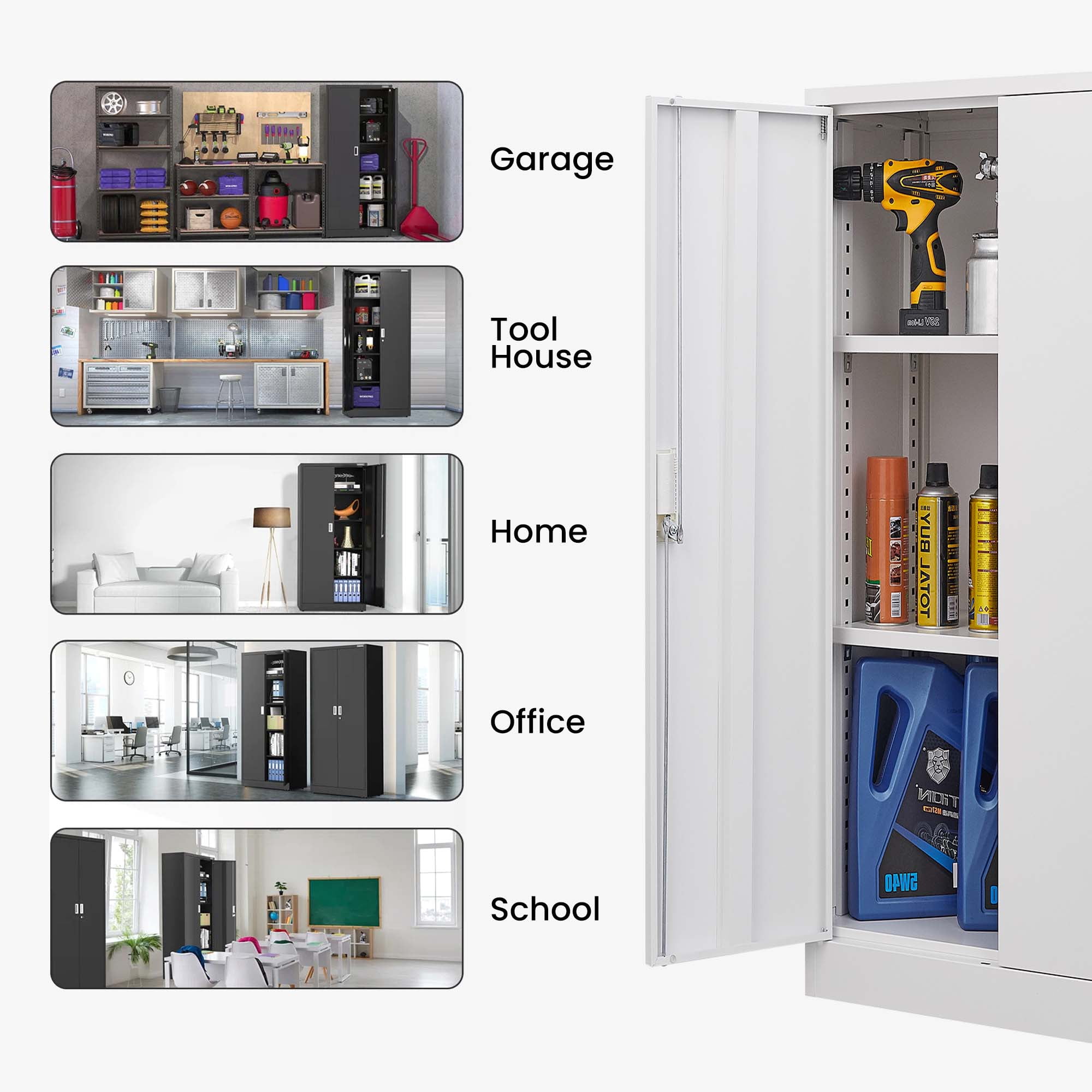 Aukfa 42" Tall Metal Garage Storage Cabinet,Utility Cabinets with Locking Doors and Adjustable Shelves, White