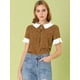 thumbnail image 3 of INSPIRE CHIC Blusa de lunares de manga corta con cuello Peter Pan en contraste vintage para mujer Marrón M, 3 of 6