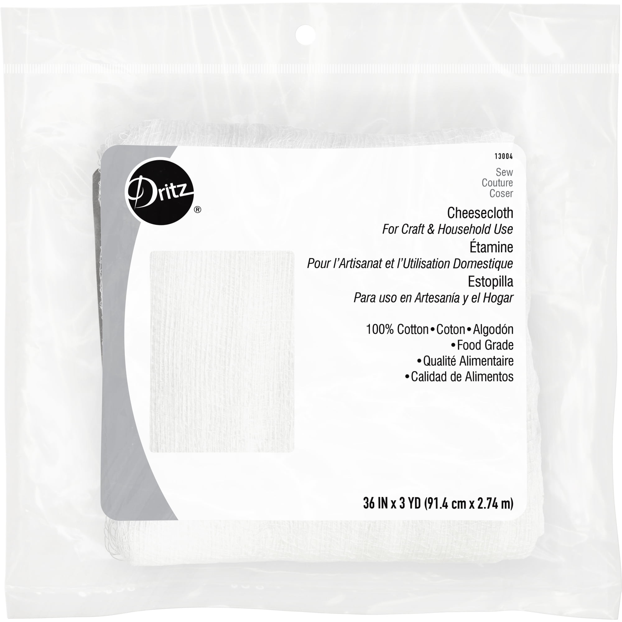 Dritz Cotton Cheesecloth, Food Grade, 36in x 3 Yards, for Crafts, Cheesemaking, and Décor