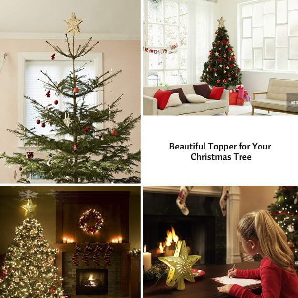 DIYASY Christmas Tree Topper,10inches Metal Glittered Star Xmas Tree Decoration Treetop for Xmas Home Decor 