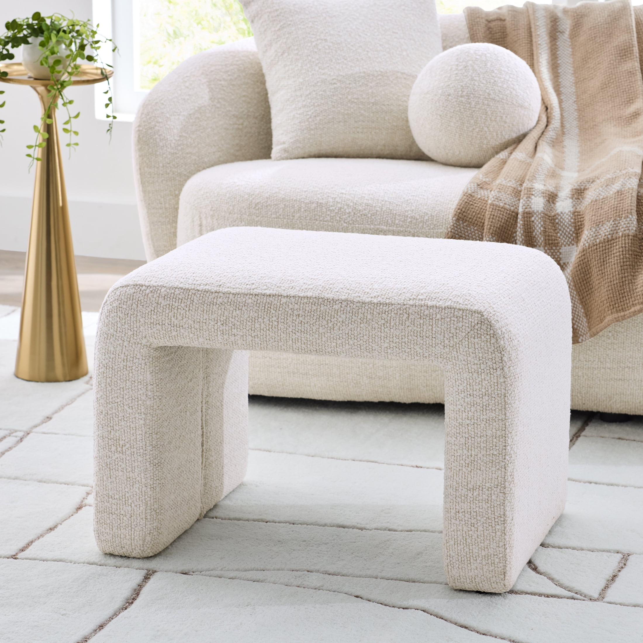 Better Homes & Gardens Juliet Waterfall Boucle Ottoman, Ivory