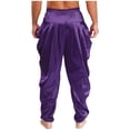 thumbnail image 2 of inhzoy Mens Satin Harem Pants Casual Elastic Waist Dhoti Pants Baggy Boho Hippie Wedding Party Kurta Purple S, 2 of 5