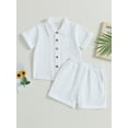 thumbnail image 2 of Wassery Infant Boys Summer Outfits 6M 12M 18M 24M 3T 4T Toddler Boys Clothes Sets Solid Color Buttons Short Sleeve Crew Neck T-Shirts and Elastic Waist Shorts 2Pcs 0-4Y, 2 of 9