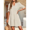thumbnail image 3 of Women'S Pleated Mid Sleeve Dress Creamy White M, 3 of 5
