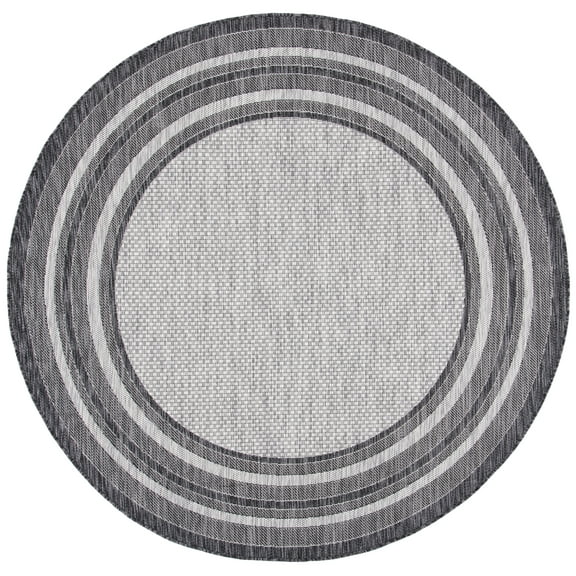 SAFAVIEH Courtyard Ercan Bordered Indoor/Outdoor Area Rug, Light Grey/Black, 4' x 4' Round