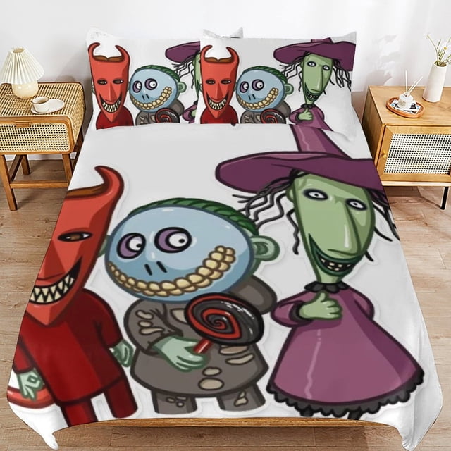 The Nightmare Before Christmas Long Thread Comfort Soft Zipper Closure Functional Fit Bedding Duvet Cover Sets for Restful Sleep