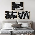 thumbnail image 3 of IDEA4WALL Framed Canvas Print Wall Art Set of 3 Black Ink Paint Stroke Grid Landscape Abstract Pattern Wall Decor Retro Geometric Graffiti Prints Contemporary Minimal Artwork - 16"x24"x3 Natural, 3 of 5