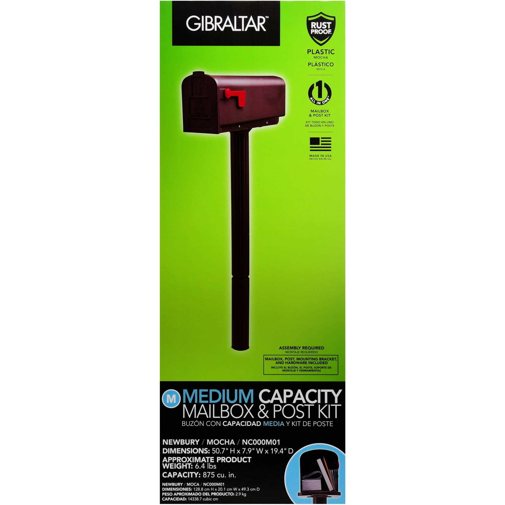 Gibraltar Newbury Medium, Plastic, Mocha Mailbox and Post Combo by Solar Group, Inc.