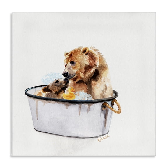 Stupell Industries Cottage Bear and Cub in Bathtub Canvas Art, 17 x 17, by Jennifer Redstreake