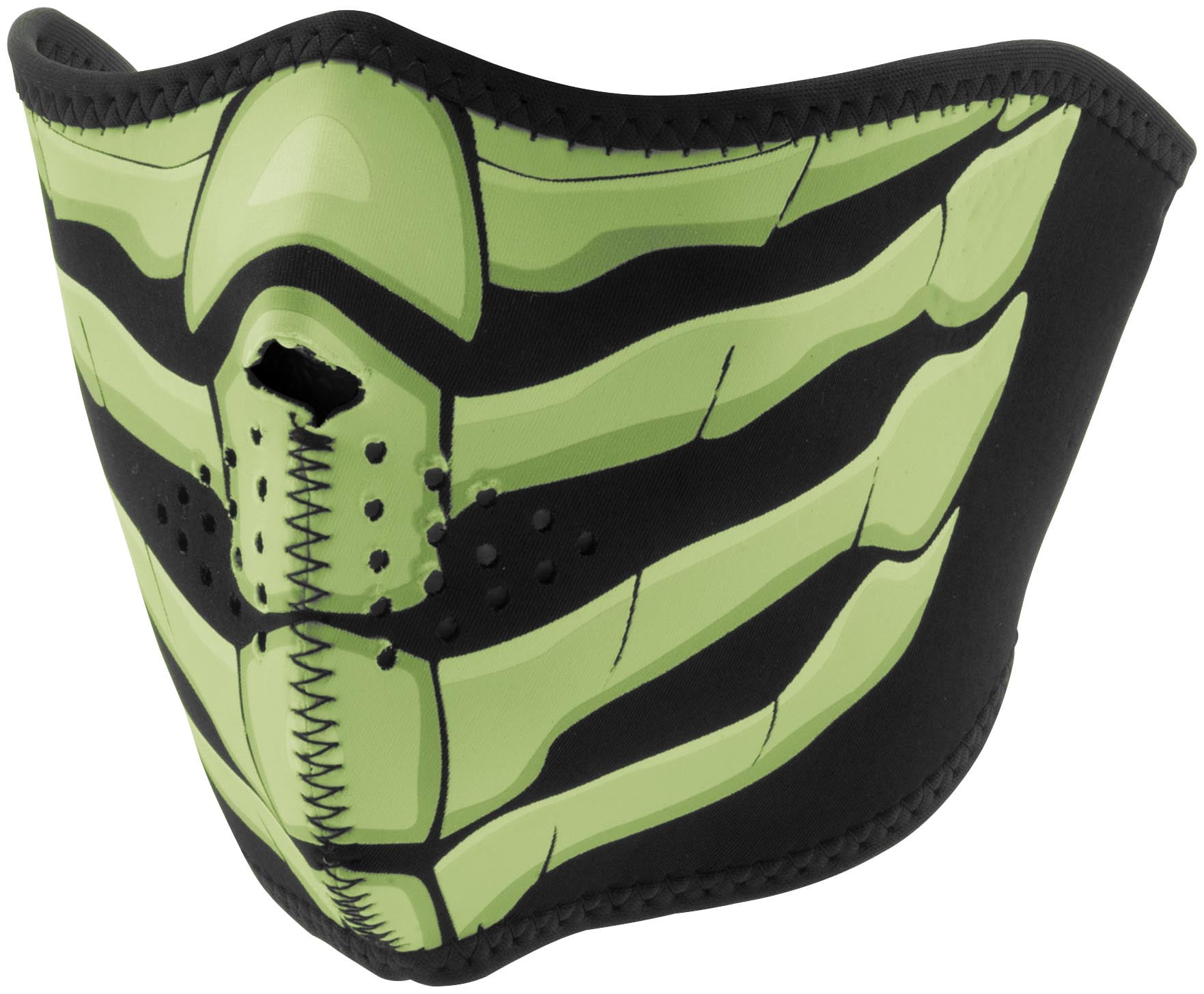 Zan Headgear Half Face Mask Glow Bone Breath (Green, OSFM) by Zan Headgear