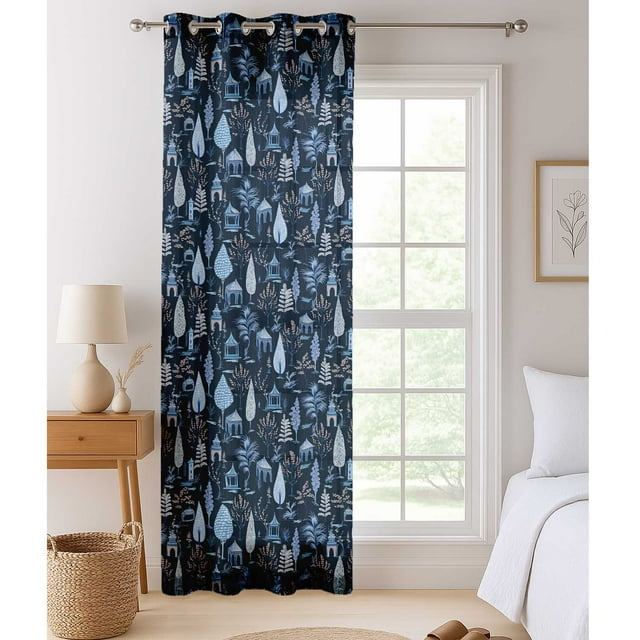 Vargottam Tree Print Extra Long Sheer Curtains for Double Height Windows & Doors Set of 2 Panels, 108" Length, Grommet Top, Light Filtering Printed Georgette Drapes