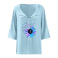 thumbnail image 4 of Gibobby Camisas mexicanas con cuello en V para mujer Camisas con cuello en V para mujer, camiseta lino y algodón con estampado girasoles manga corta, blusa informal hol(Azul claro,XL), 4 of 5