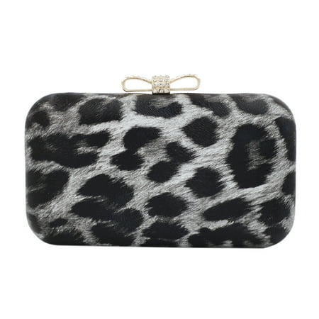 TrendsBlue - Elegant Leopard PU Leather Crystal Bow Top Hard Clutch ...
