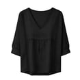 thumbnail image 4 of Womens Floral Babydoll Tops，3/4 Puff Sleeve Pleated Blouse Lightweight Gauze 3/4 Sleeve Blouses Boho Floral Tops Floral Blouses For Women Women'S Print T Shirt Lace 3/4 Sleeve Flowy Tunic 2XL, 4 of 8