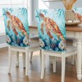 thumbnail image 2 of Sea Turtle Chair Covers Set of 1 Teal Watercolor Starfish Coral Coastal Ocean Chair Back Covers Stretch Removable Washable Slipcovers Protector for Dining Room Kitchen Party Decor, 2 of 9