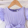 thumbnail image 5 of FAOWME Girls Summer Striped Flutter Sleeve Dress With Ruffled Hem & Adjustable Waist Belt Casual Round Neck Beachwear Purple 3-4 Years, 5 of 7