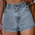 thumbnail image 5 of Womens High Waist Embroidered Denim Shorts Light Blue A XL, 5 of 6