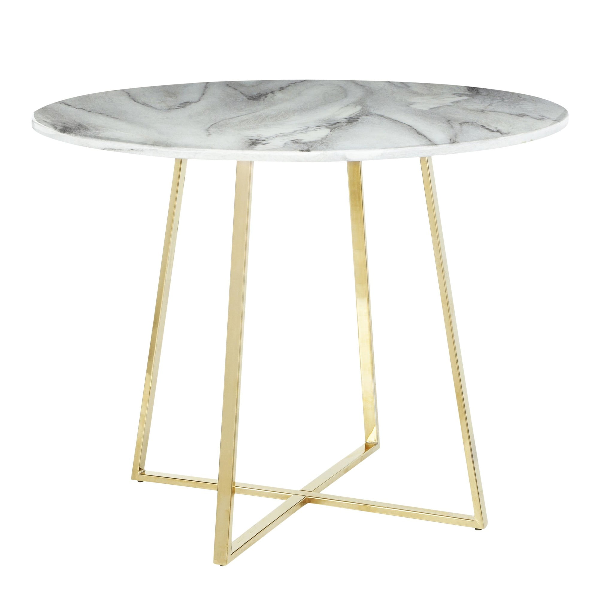 Cosmo Contemporary/Glam Dining Table in Gold Metal and White Marble Top ...
