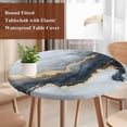 thumbnail image 5 of Abstract Marble Texture Round Fitted Table Cover Grey Black Gradient Gold Crack Art Waterproof Table Cloth with Elastic Edge Wipeable Tablecloth for Picnic Camping Party Fits 36"-44" Diameter, 5 of 8