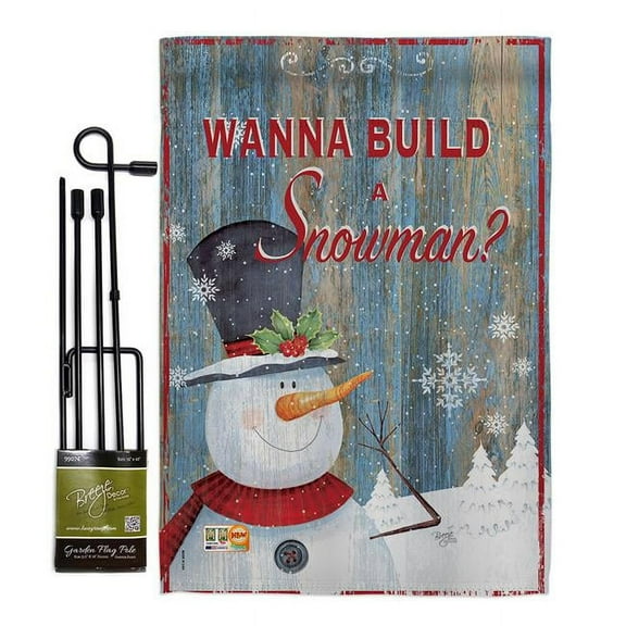 Breeze Decor BD-XM-GS-114176-IP-BO-D-US18-SB 13 x 18.5 in. Build a Snowman Winter Christmas Impressions Decorative Vertical Double Sided Garden Flag Set with Banner Pole