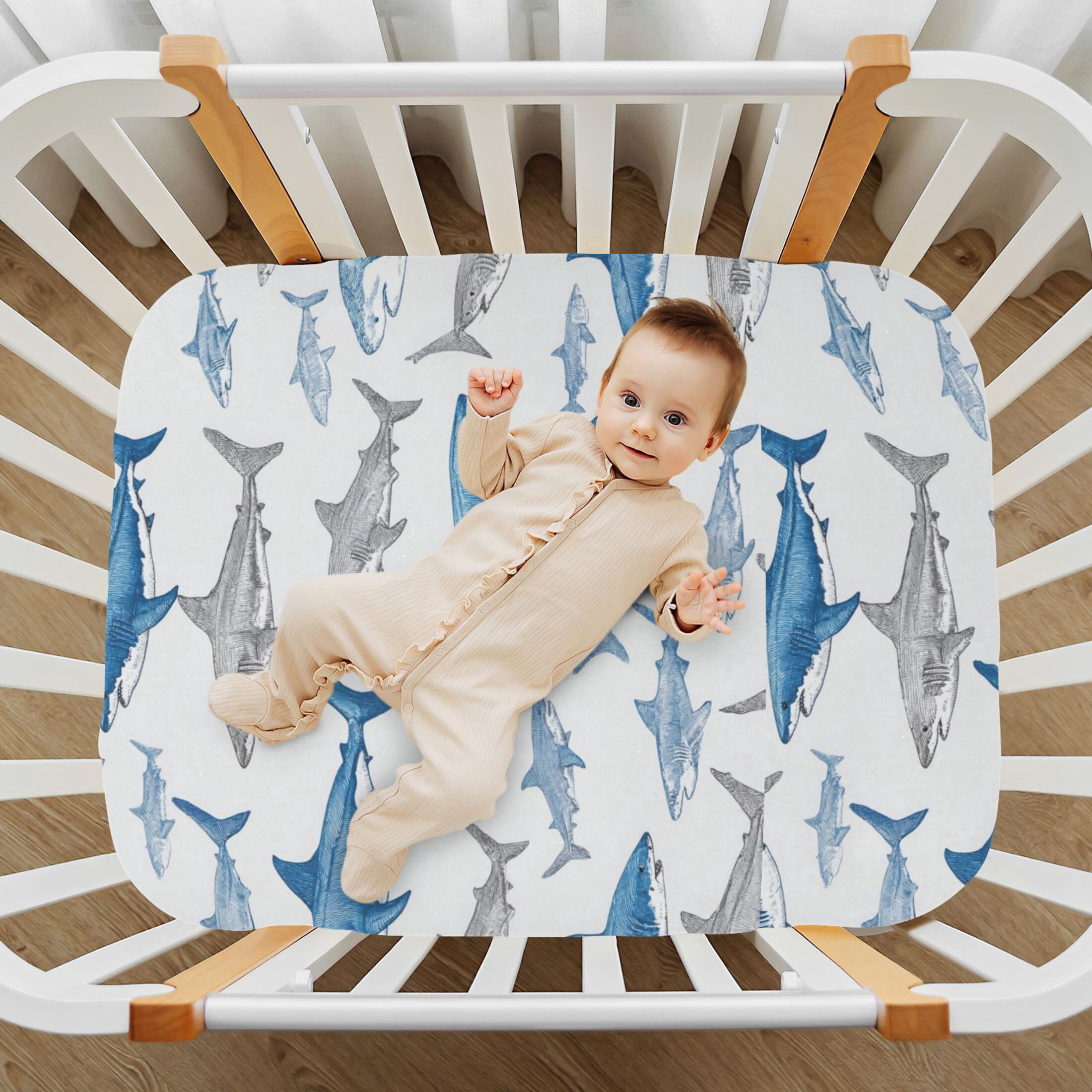 Baby Essentials 52”x 28”- Standard Cotton-like Modal Elastic- Fish Pattern Design Crib Sheets for Newborns and Toddlers