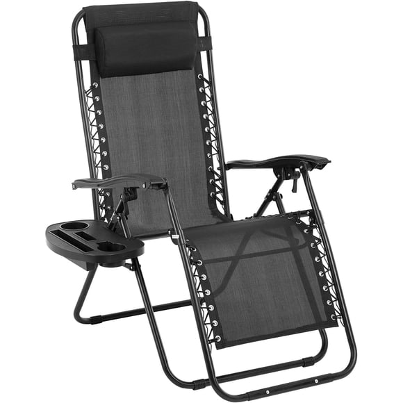 FDW Zero Gravity Chair,Zero Gravity Lounge Chair,1/2 Pack Folding Lawn Chair Adjustable Reclining Patio Chairs with Pillow and Side Table for Pool Yard with Cup Holder (1, Black)
