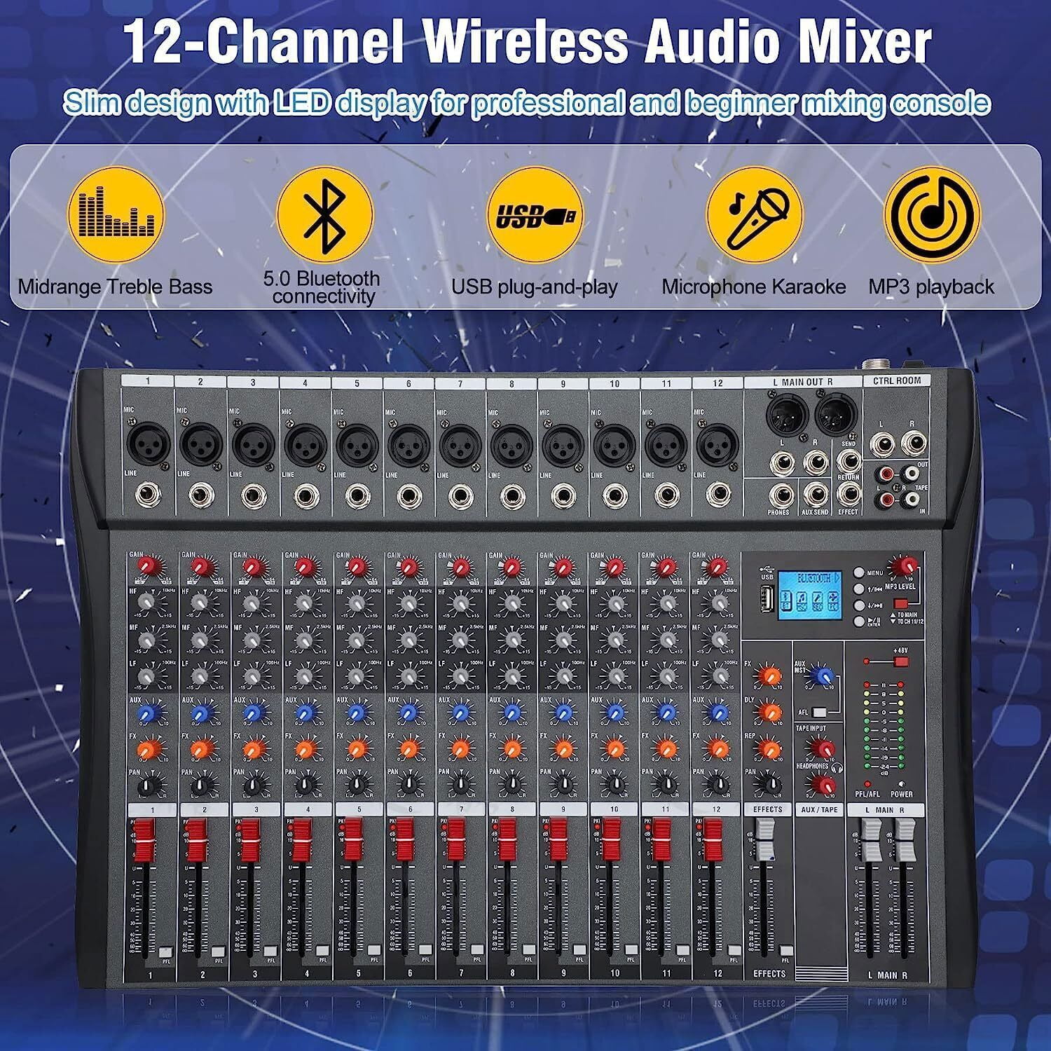 Pro 12 Channel Professional Live Studio Audio Mixer Power Mixing Console Sound