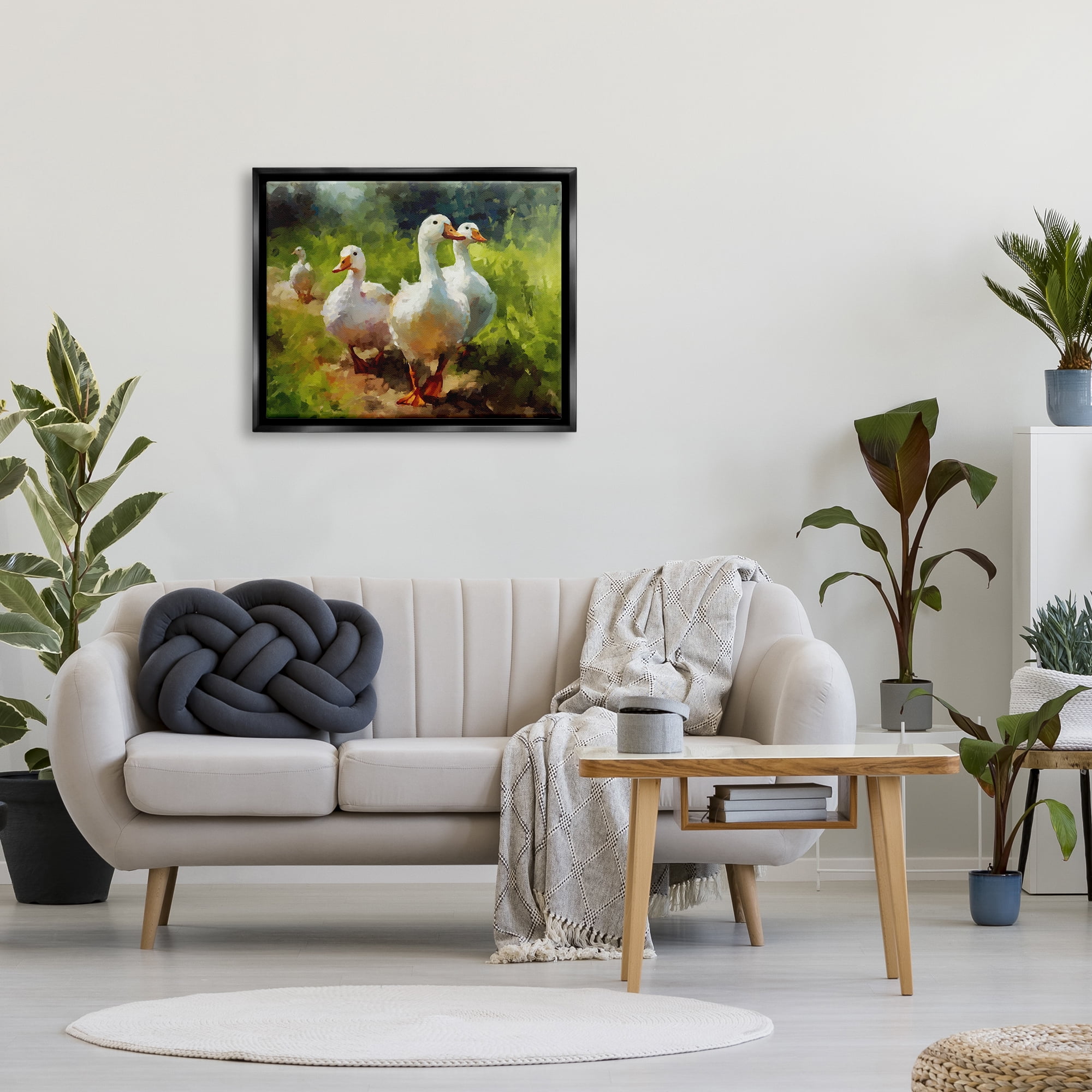 Stupell Industries Duck Family in Nature Animals & Insects Painting Black Floater Framed Canvas Art Print Wall Art, 31 x 25