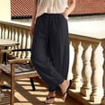 thumbnail image 6 of Pants for Women Casual Cotton And Linen Embroidered Wide Leg Spring And Summer Loose High Waist Straight Elastic Womens Pants Black M, 6 of 8
