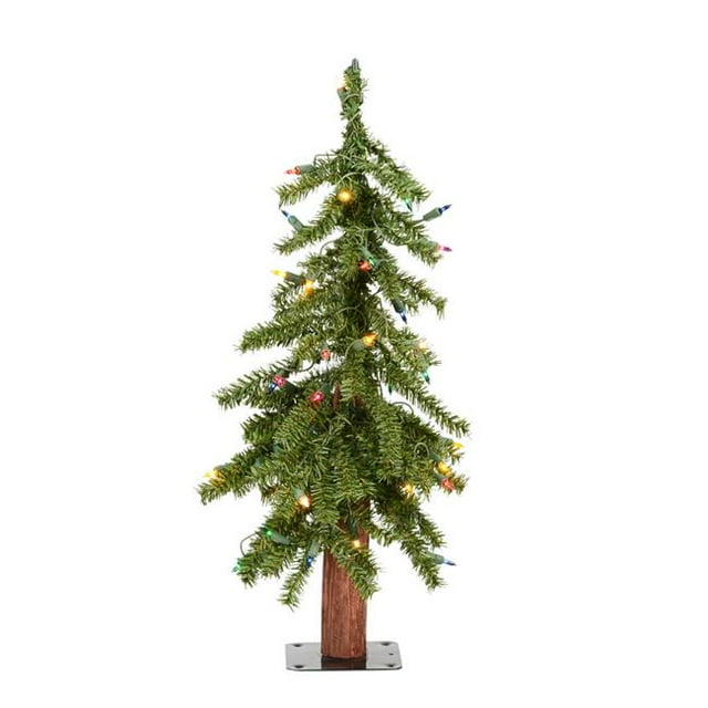 Vickerman A805122 2 ft. x 16.5 in. Natural Alpine Artificial Green Christmas Tree with 35 Multi-Colored Lights & 105 Tip Count