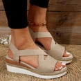 thumbnail image 3 of Mepaouo Espadrille Dressy Wedge Sandals Womens Elastic Strap Dressy Platform Slip on Heels Size 7.5, 3 of 8