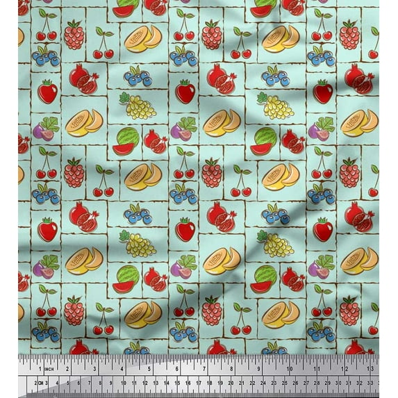 Soimoi Cotton Cambric Fabric Mix Fruits Print Fabric by Yard 56 Inch Wide