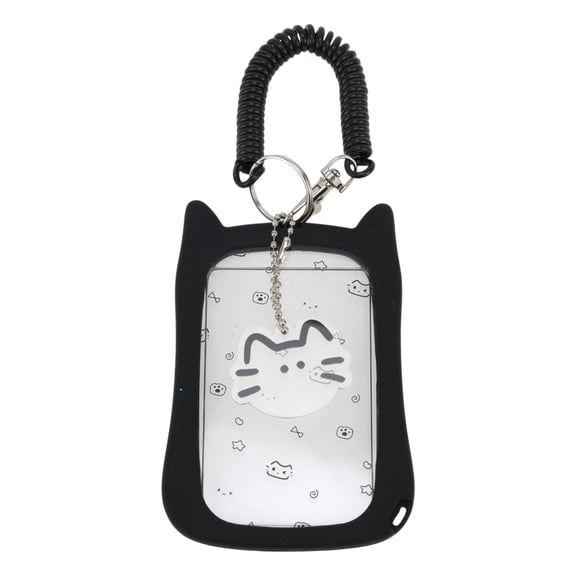 Unique Bargains 1 Pc ID Badge Holder Cat Keychain Card Holder Black