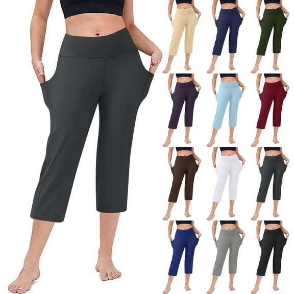 GXIPO Capri Pants for Women Wide Leg Yoga Capris Summer High Waisted Lounge Pants Casual Cropped Army Green S