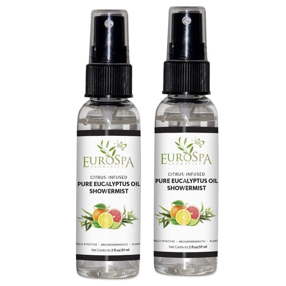 EuroSpa Aromatics Pure Eucalyptus Oil Shower Mist Spray Aromatherapy 2 Oz, Citrus Infused 2-Pack