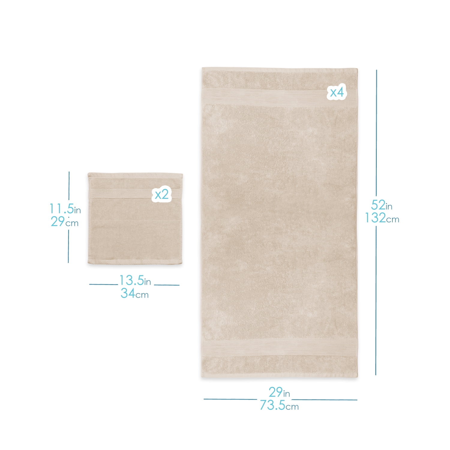 Clara Clark Bath Towels Set, 100% Cotton Luxury Soft Set of 12 Multipurpose Wash Cloths, Cream