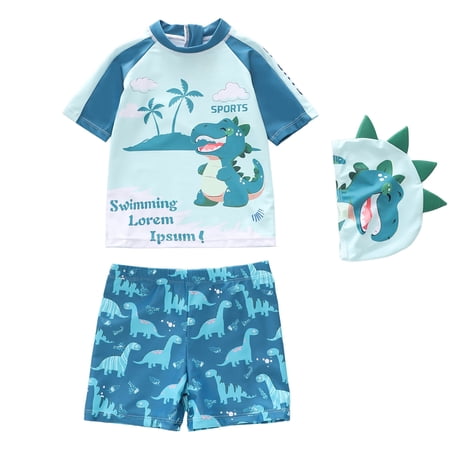 WUANDIXFA Baby-Boys Toddler Long Sleeved Rashguard Swim Bathing Suit and Sun Hat Set (Sky Blue 5-6 Years)