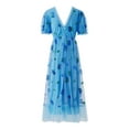 thumbnail image 3 of Gureui Women's Short Sleeve Party Dress, V Neck Tie-up Front High Waist Fruit Sequins Ruffle Tulle Hem Slim Fit Prom Cocktail Party Princess Dresses, 3 of 9