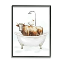 Stupell Industries Farm Animals Bathtub Animals & Insects Painting Black Framed Art Print Wall Art, 24 x 30