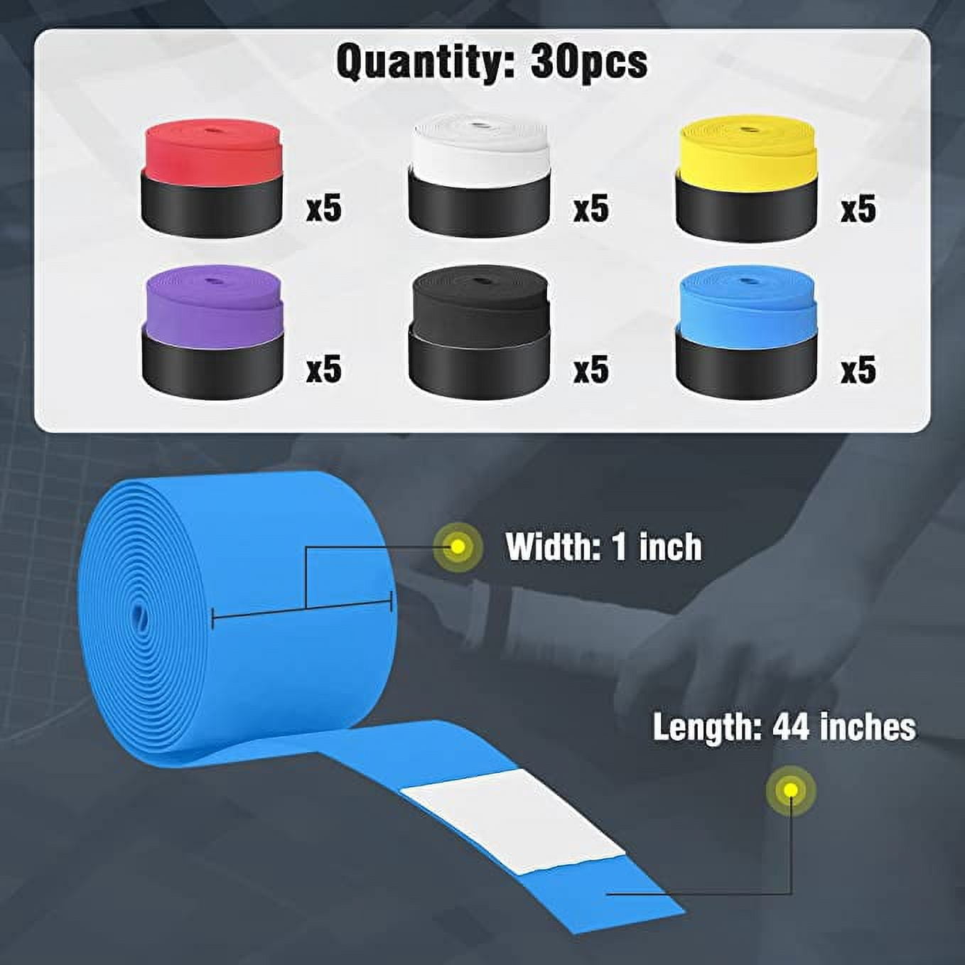 30pcs Tennis Racket Grip Tape, Overgrip Tennis Racket Grip Tape, Wrap Your Racket, Keep Your Racket Dry, Durable and Absorbent - 6 Colors
