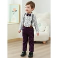 thumbnail image 6 of CARETOO Toddler Baby Boy Clothes Suit Formal Print Dress Shirt Bowtie Waistcoat Suspender Pants 4pcs, 6 of 22