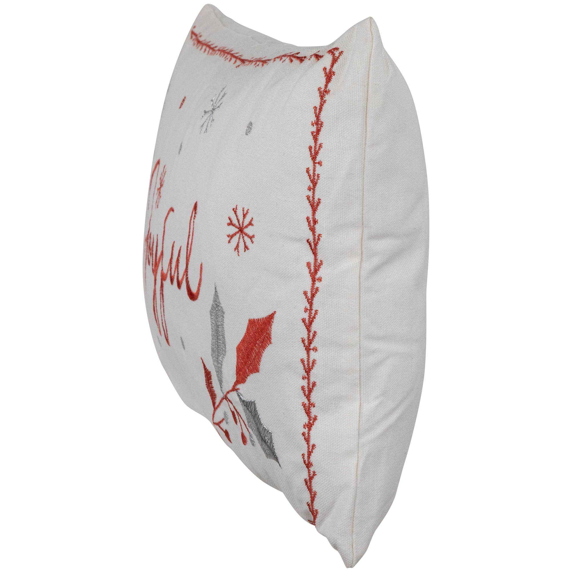 Embroidered "Joyful" Rectangular Christmas Throw Pillow - 19" - Red and White