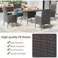 thumbnail image 3 of Kullavik 5-Piece Patio Outdoor Dining Set, Wicker Patio Furniture Set of 4 Rattan Chairs with Soft Cushions and Square Table with Umbrella Cutout, Blue, 3 of 7