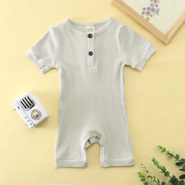XDZJLR Girls' Jumpsuits & Rompers Infant Babys Boys Summer Newborn Casual Solid Color Knitted Ribbed Pattern Romper Dark Gray 0-3 Months
