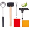 thumbnail image 1 of Juego de herramientas para abrir cocos: raspador de coco, kit para abrir nueces de acero inoxidable, perforador para cocos, martillo de goma con almohadillas de silicona., 1 of 7