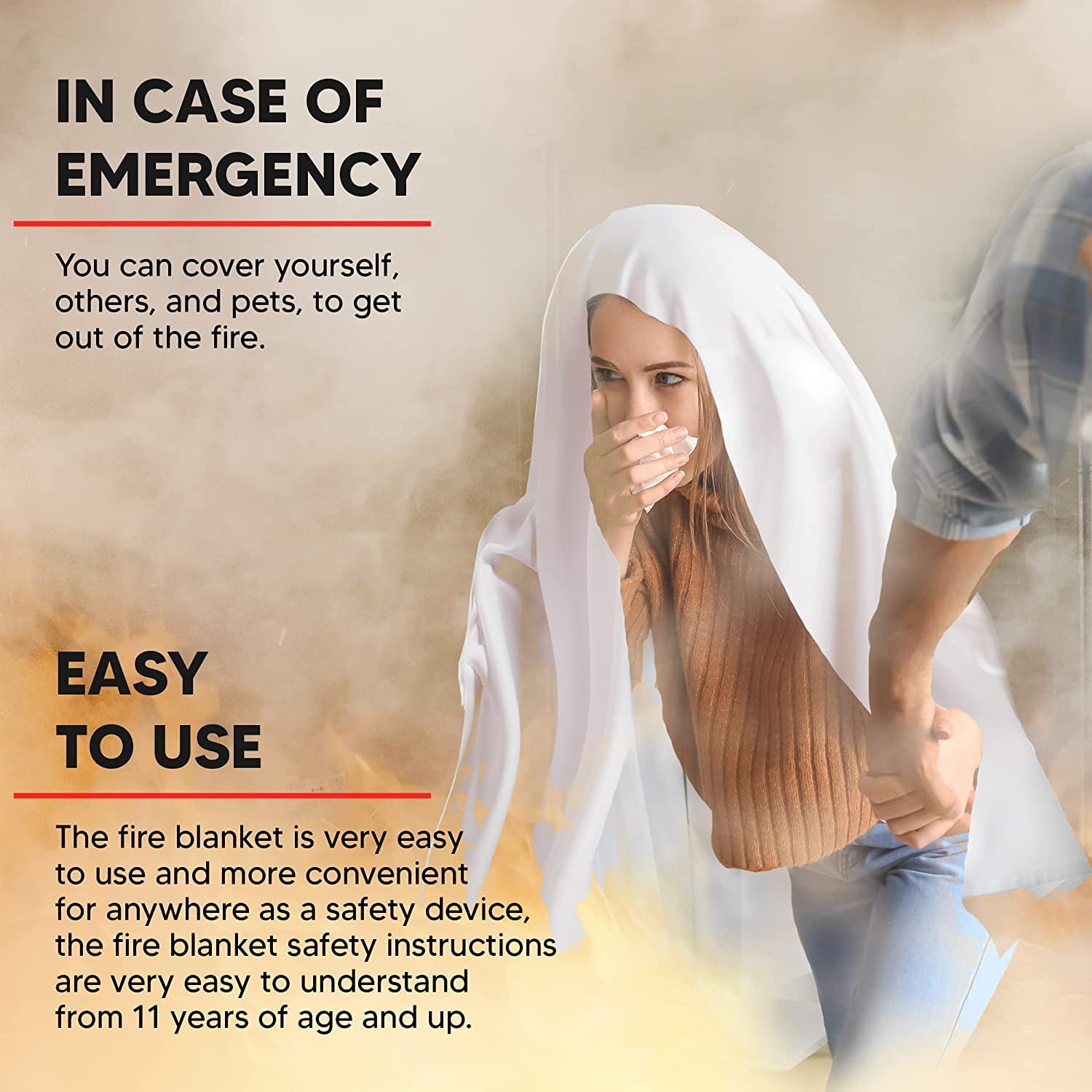Wholesalehome Fire Extinguisher Blanket - Heavy Duty Portable Fiberglass Emergency Blanket - Puts Out Grill & Grease Flames - Safe & Reusable Survival Fire Safety for Home, Kitchen, Car, Camping 1x1m