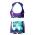 thumbnail image 2 of HULIJA Kids Girls Shiny Sequins Mock Neck Crop Top with Booty Shorts Set Gymnastics Dancewear Purple Fish Scales 8, 2 of 7