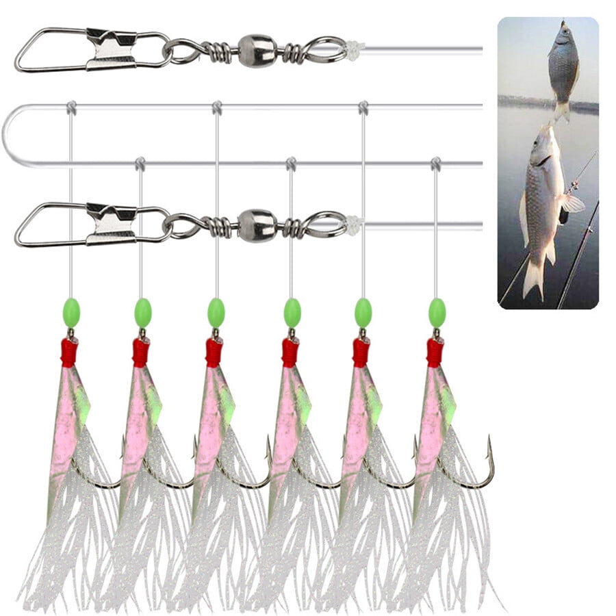 10PCS Sabiki Fishing Rigs 6Hook/Pack Fish Skin String Hook Soft Fishing Lure Bait Rigs